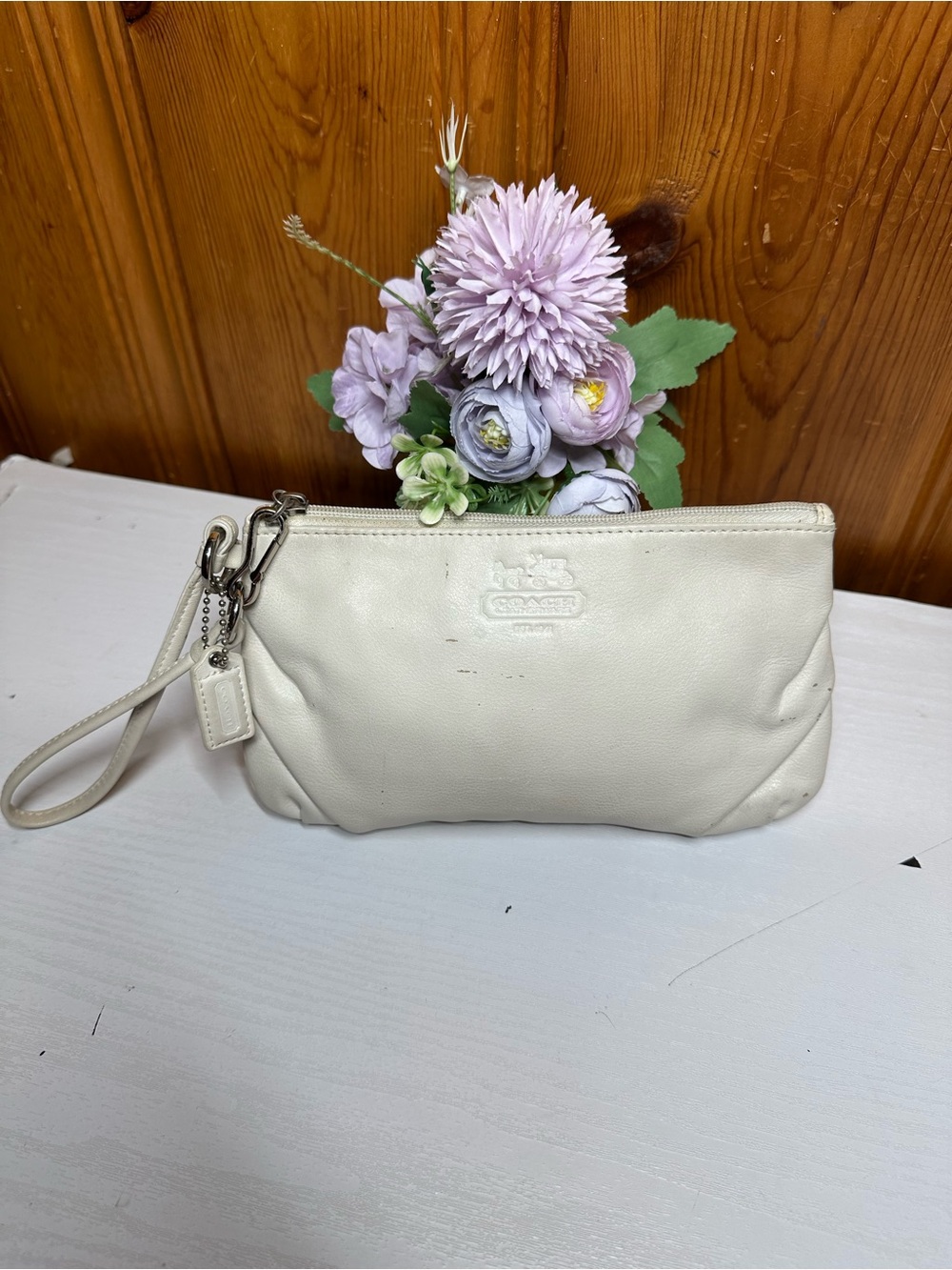 Coach Cream Leather Wristlet Clutch